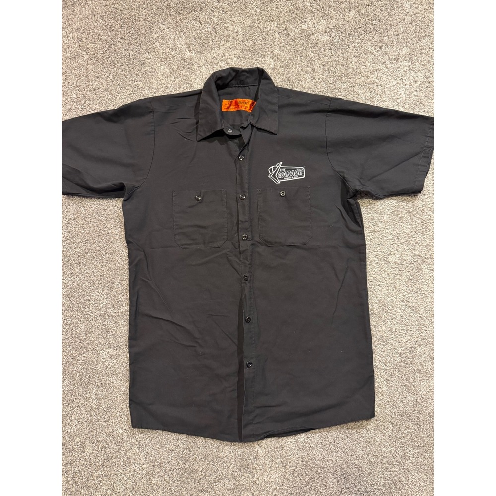 Red Kap Work Shirt Mens M Black The Garage Burgers & Beer Short Sleeve Button Up